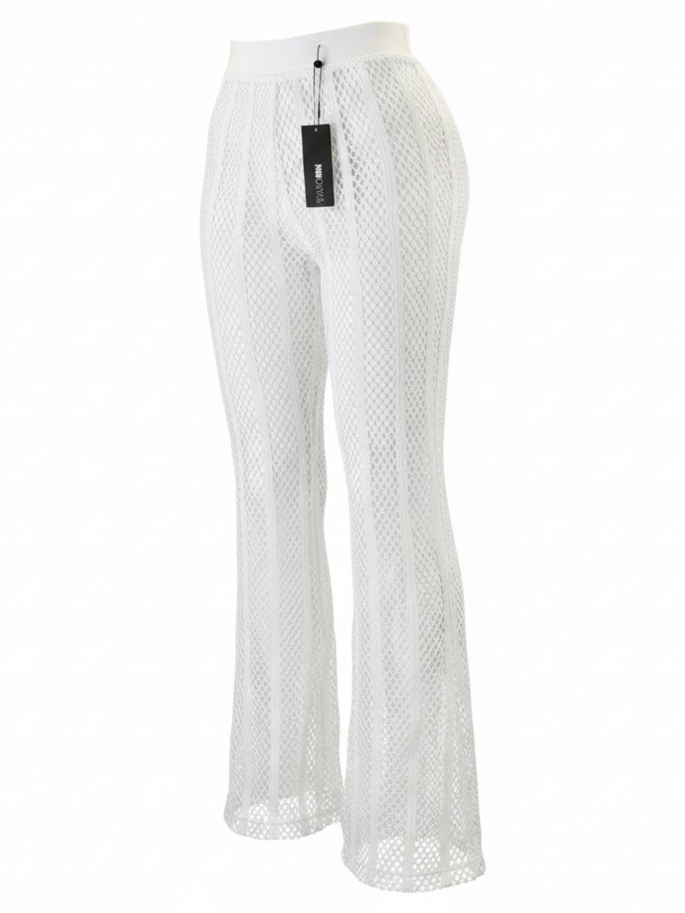 NWT Fashion Nova White Mesh Flare Pants L